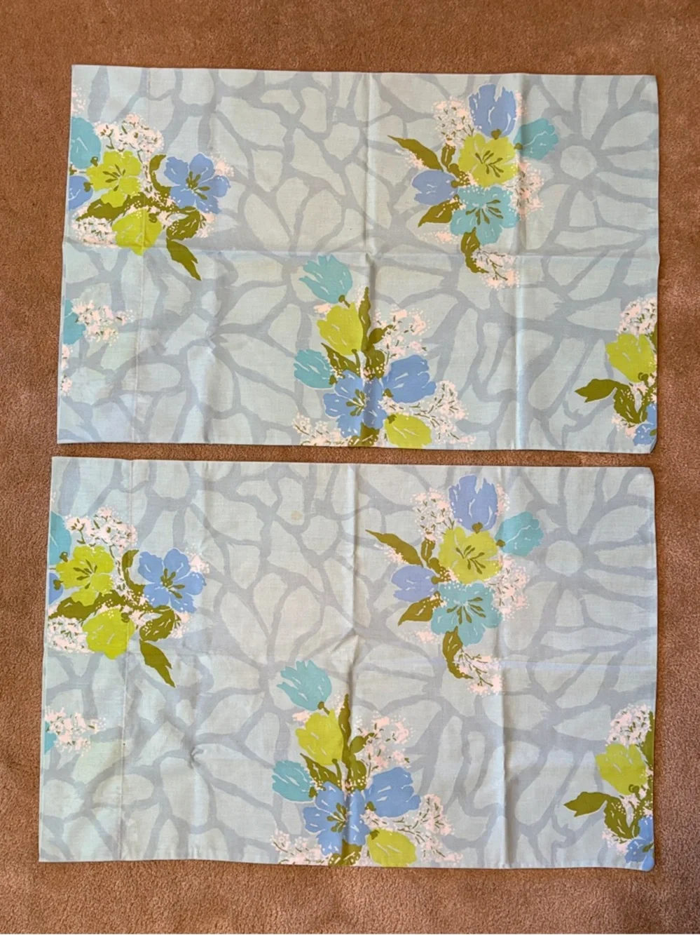 Vintage Burlington House Gold Star Floral Light Blue & Lime Pillowcases